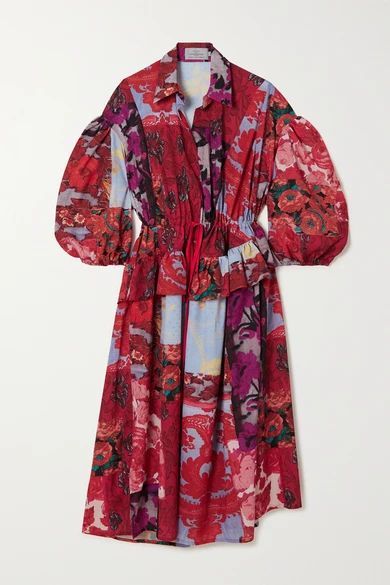 Dorchen Patchwork Floral-print Recycled Crepe De Chine Dress - Red