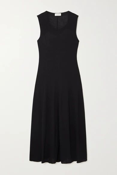 Eliya Cotton And Linen-blend Jersey Midi Dress - Black