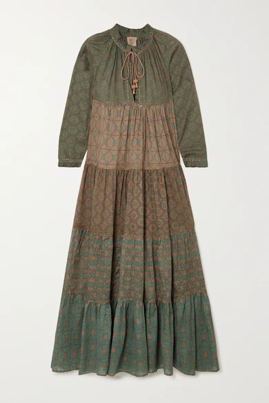 Hippy Tiered Printed Cotton-voile Maxi Dress - Army green