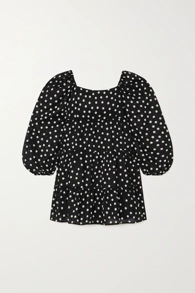 + Net Sustain Morissa Polka-dot Cotton-poplin Mini Dress - Black