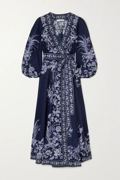 Aliane Floral-print Cotton-gauze Wrap Midi Dress - Navy