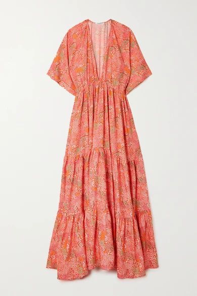 Amelia Tiered Floral-print Tencel Lyocell-twill Maxi Dress - Orange