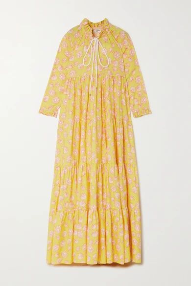 Cora Tiered Floral-print Tencel Lyocell-twill Maxi Dress - Yellow