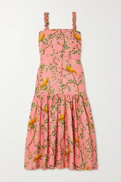 Nispero Ruffled Tiered Printed Linen Dress - Pink