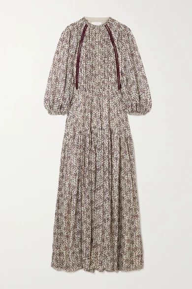 Pleated Floral-print Silk-georgette Maxi Dress - Gray