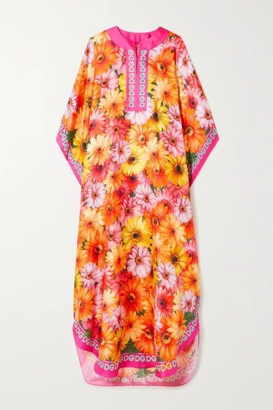Floral-print Silk-twill Kaftan - Pink