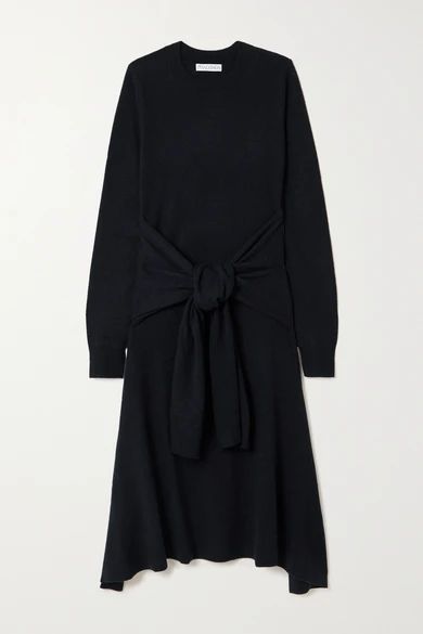 Tie-front Wool Midi Dress - Navy