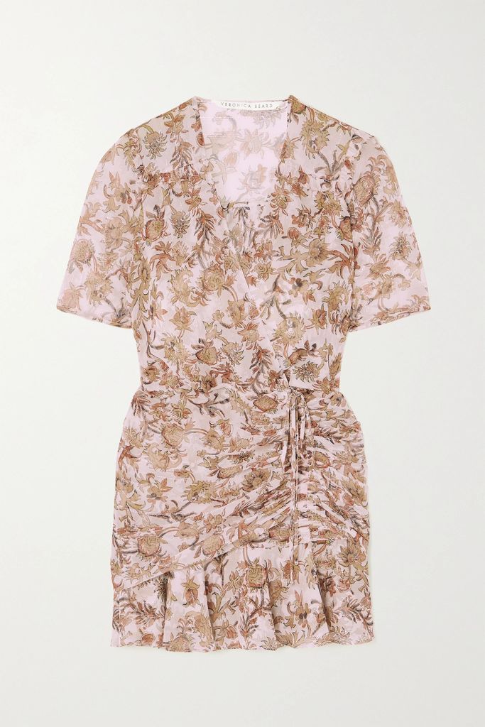Dakota Ruched Floral-print Fil Coupé Silk-chiffon Mini Dress - Pink