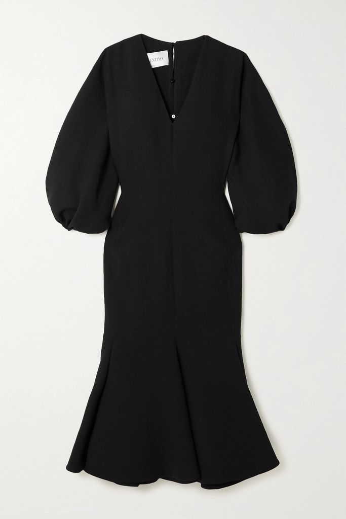 Wool-blend Crepe Midi Dress - Black