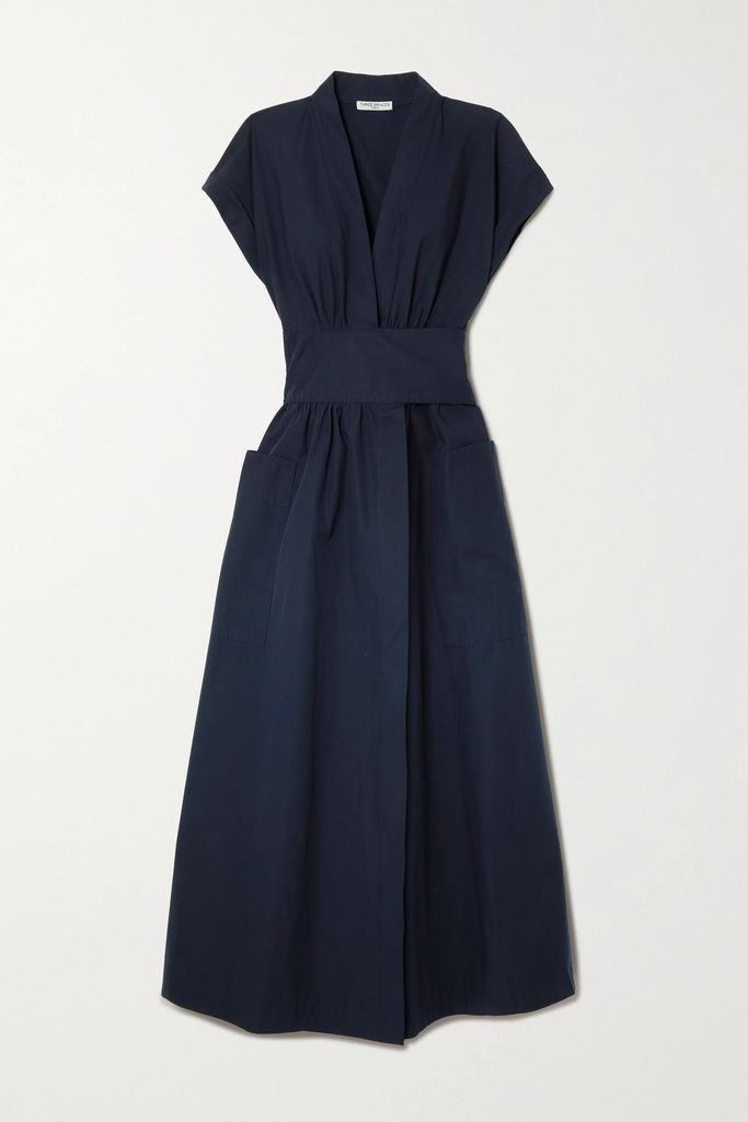Clarissa Cotton-poplin Wrap Midi Dress - Blue