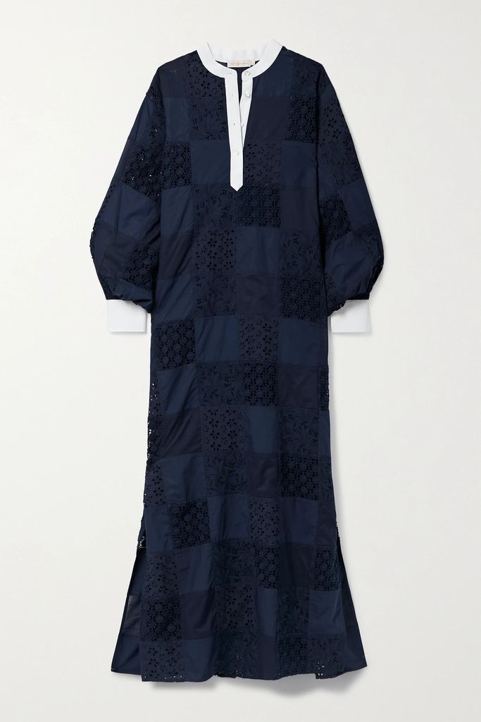 Oversized Broderie Anglaise, Lace And Cotton-poplin Maxi Dress - Blue