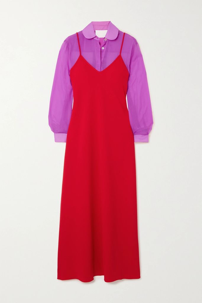Alaya Crepe De Chine And Chiffon Dress And Shirt Set - Red