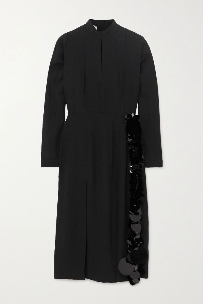 Paillette And Bead-embellished Crepe Midi Dress - Black