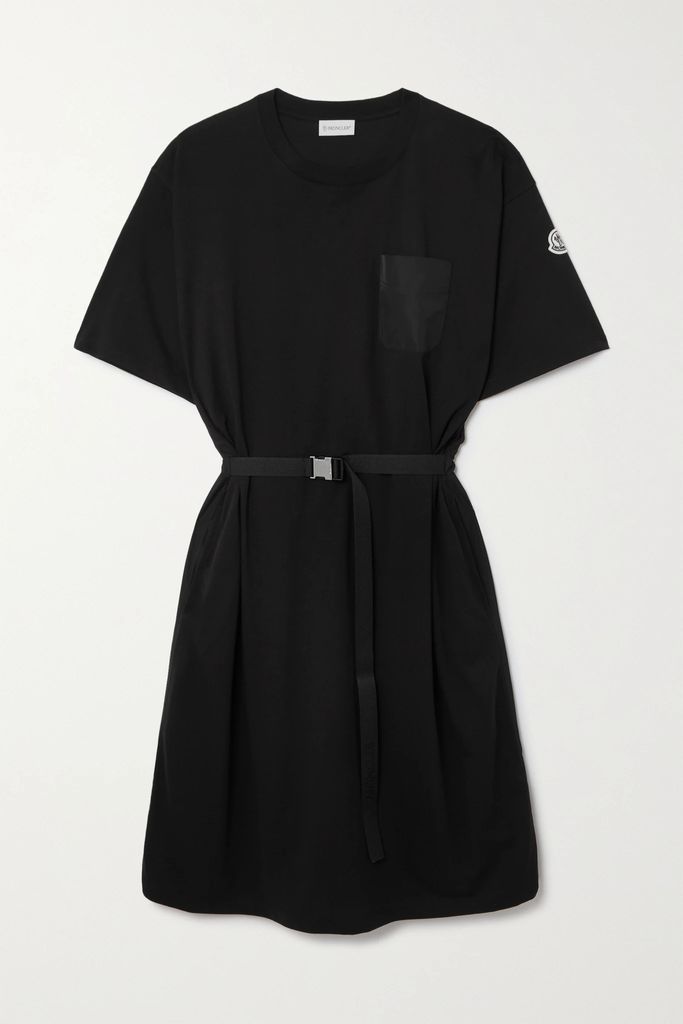 Abito Oversized Belted Shell-trimmed Cotton-jersey Dress - Black
