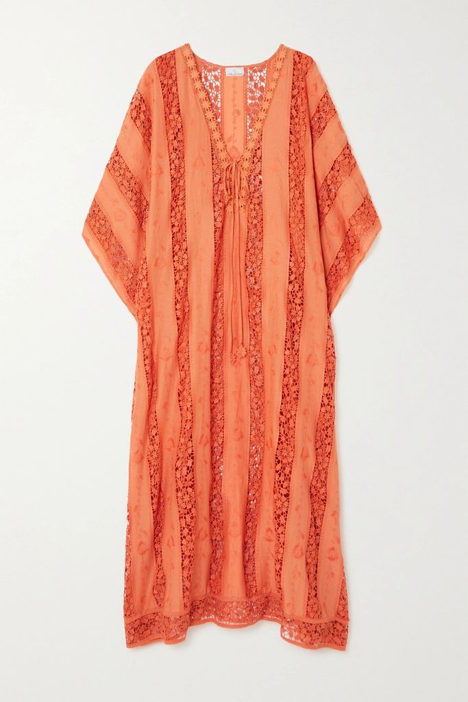Blair Crocheted Cotton-voile Kaftan - Orange