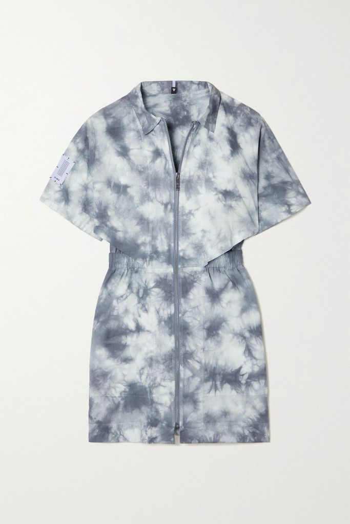 Breathe Tie-dyed Cotton-poplin Mini Shirt Dress - Blue
