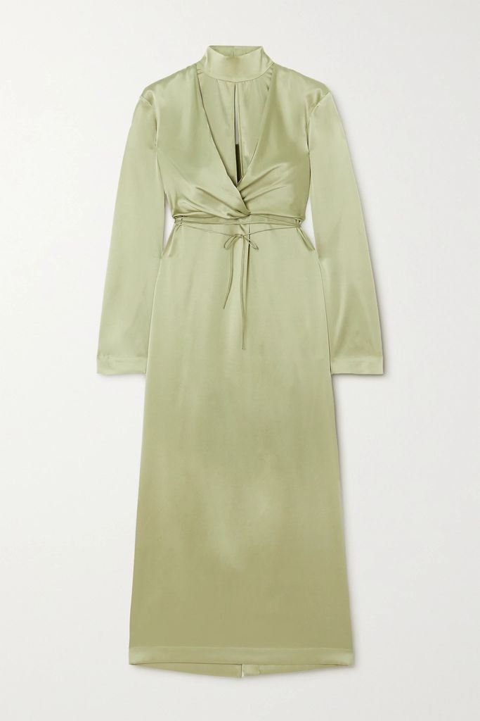 Cutout Silk-blend Satin Midi Dress - Green