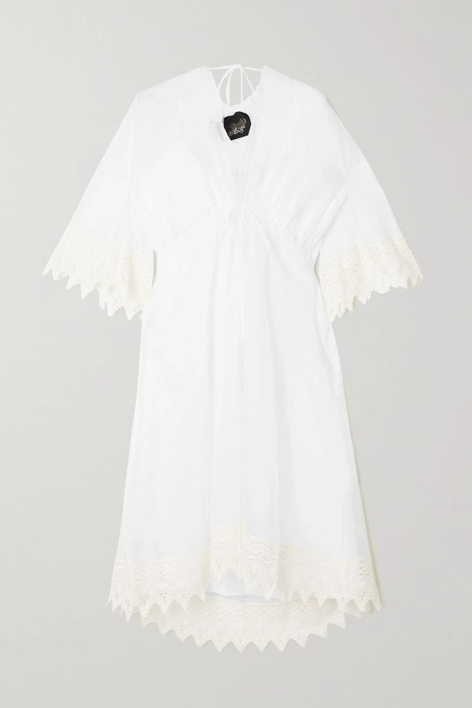 Macramé-trimmed Cotton-organza Midi Dress - White