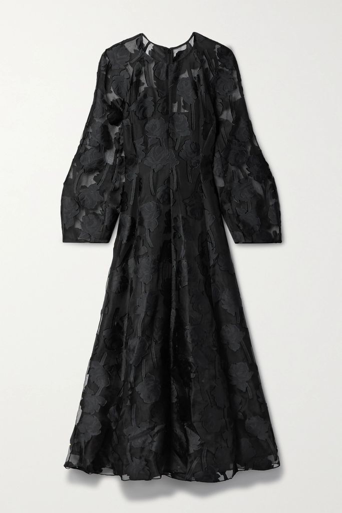 Fil Coupé Voile Midi Dress - Black