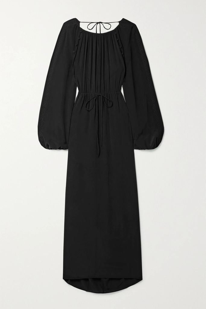 + Net Sustain Lois Open-back Crochet-trimmed Silk-crepe Maxi Dress - Black