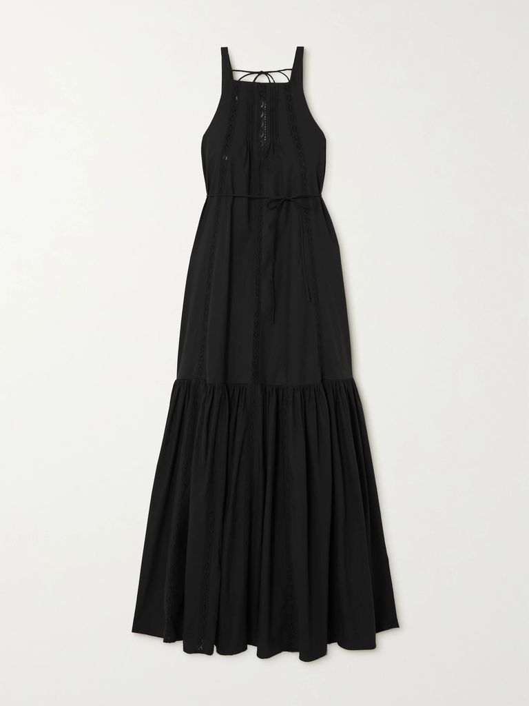 + Net Sustain Lottie Crocheted Lace-trimmed Organic Cotton-poplin Maxi Dress - Black