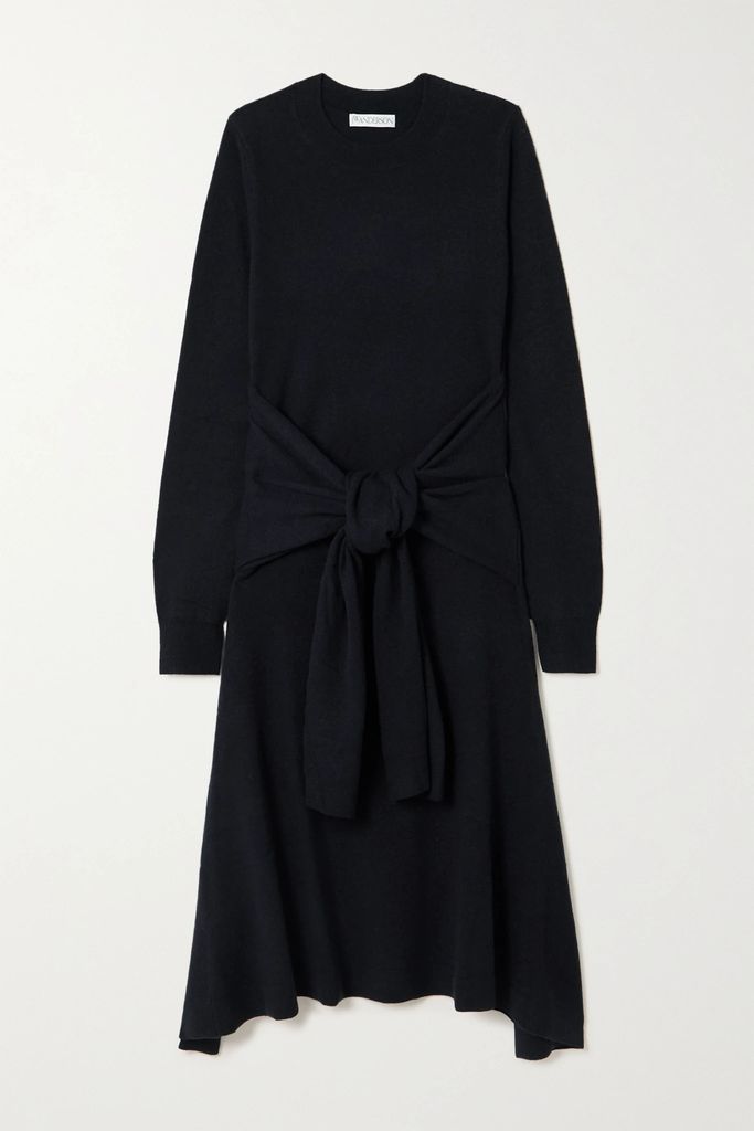 Tie-front Wool Midi Dress - Blue
