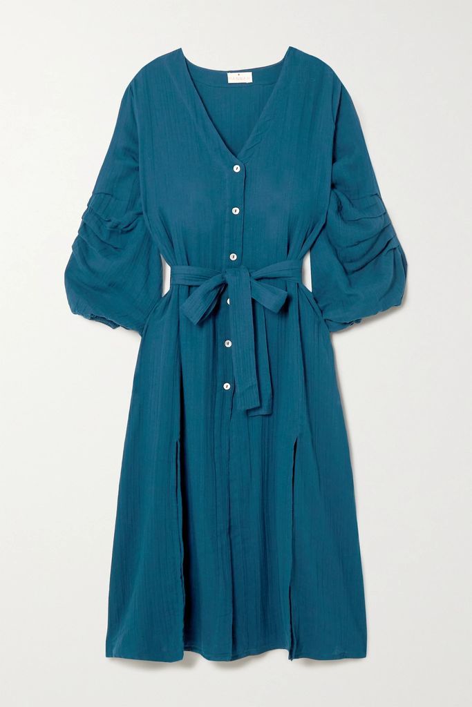+ Net Sustain Jasmine Belted Cotton-gauze Midi Dress - Blue