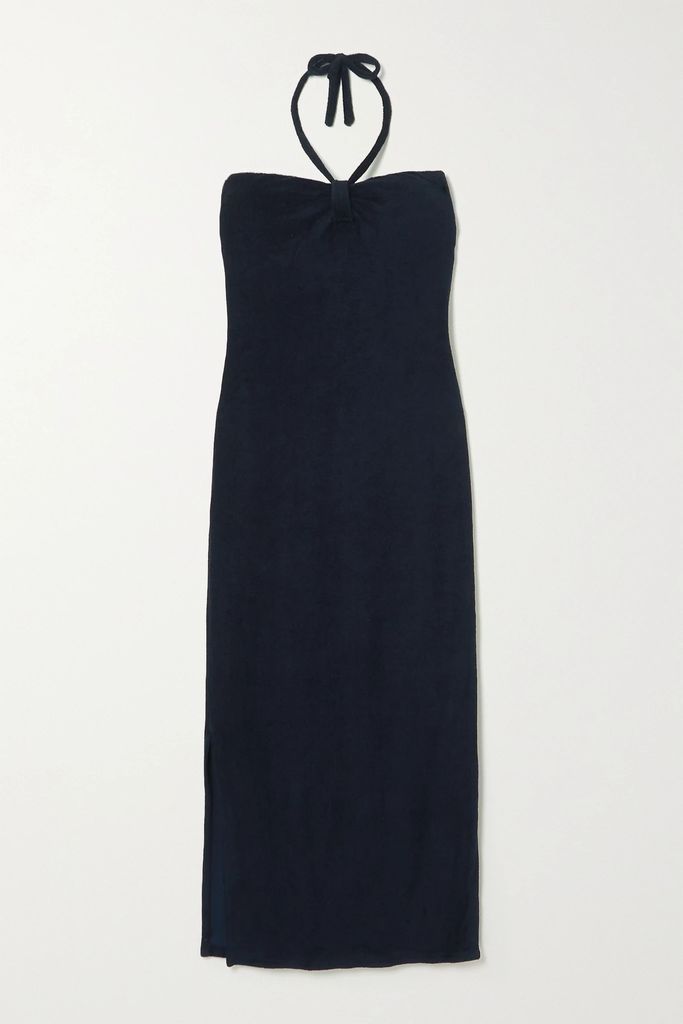 The Leda Cotton-blend Terry Halterneck Midi Dress - Blue