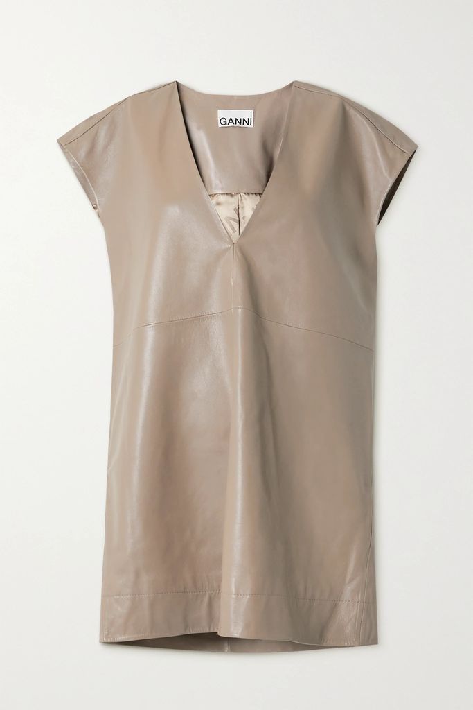 Leather Mini Dress - Brown