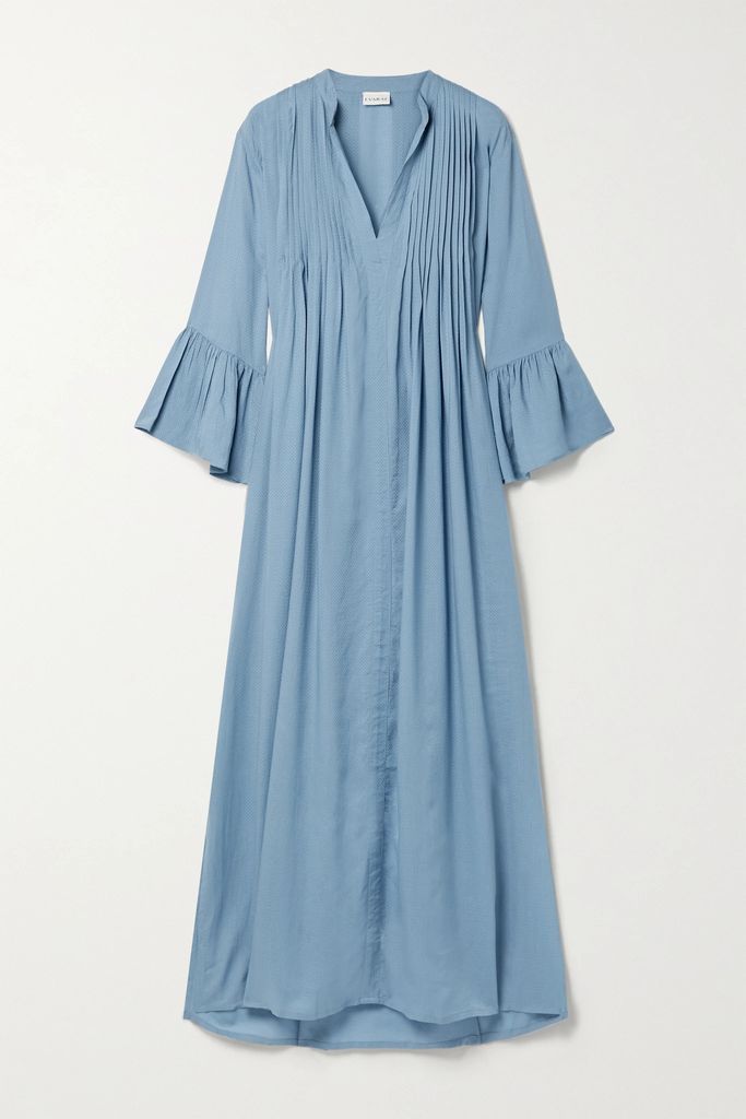 + Net Sustain Katia Pintucked Swiss-dot Tencel Lyocell Maxi Dress - Blue