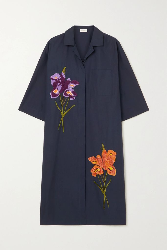 Dorali Oversized Embroidered Cotton-poplin Shirt Dress - Blue