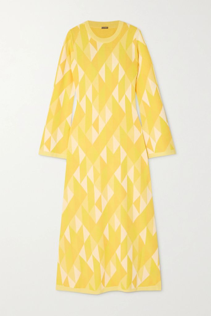Ally Open-back Intarsia-knit Midi Dress - Yellow