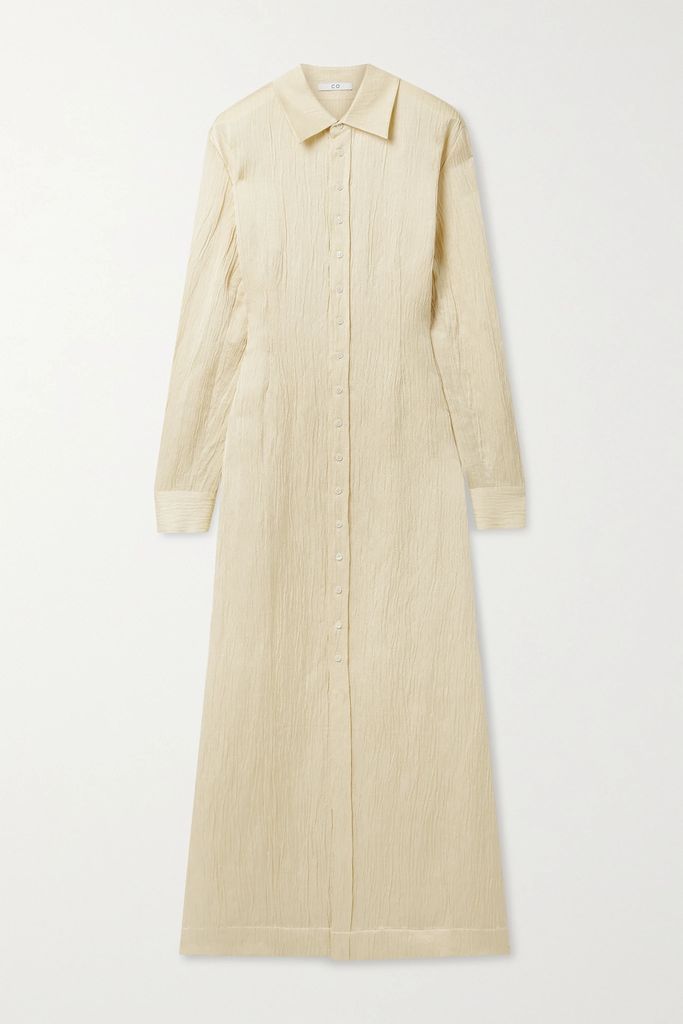 Crinkled Linen-blend Maxi Shirt Dress - Yellow