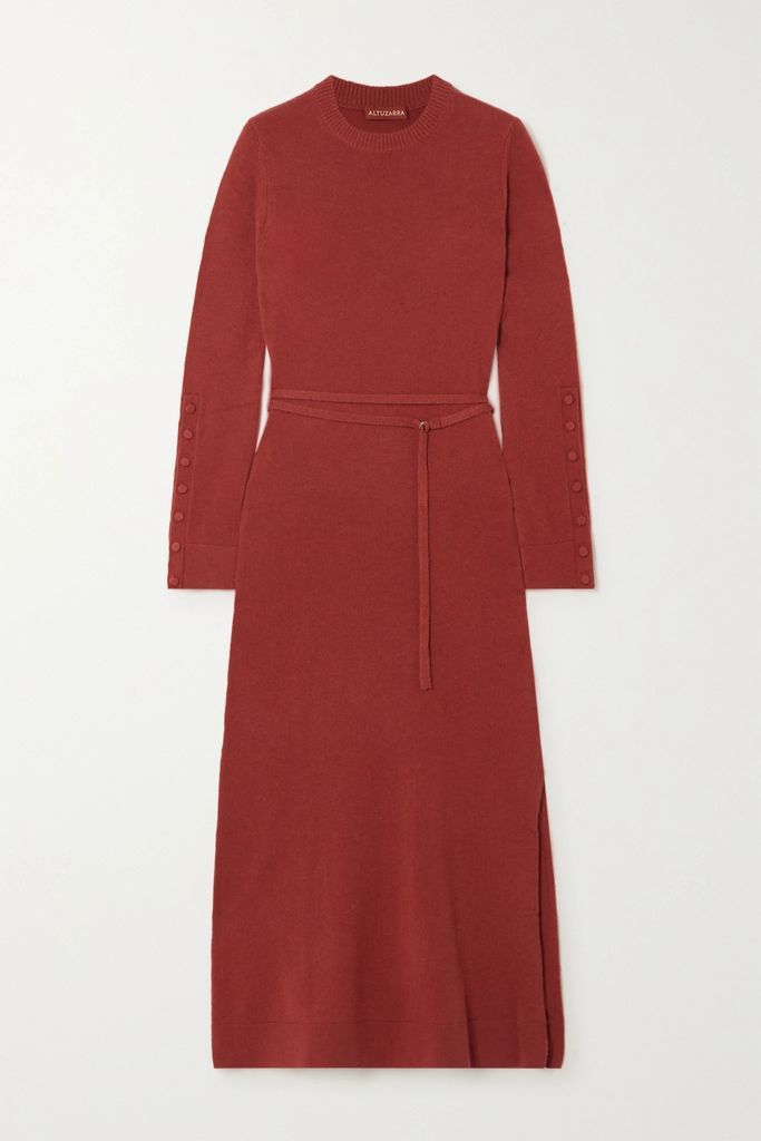 Alice Belted Cashmere Midi Dress - Red
