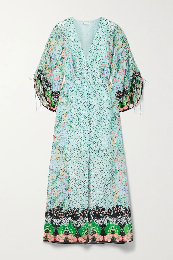 Arlinda Floral-print Cotton And Silk-blend Maxi Dress - Blue