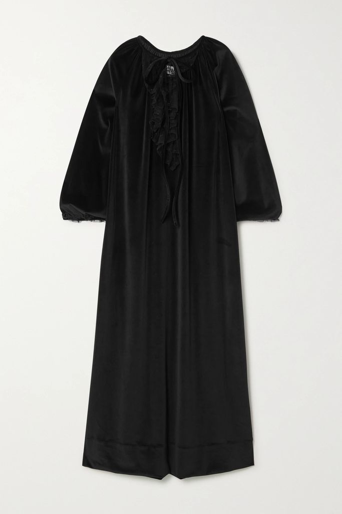 Gorrion Ruffled Point D'esprit-trimmed Velvet Midi Dress - Black