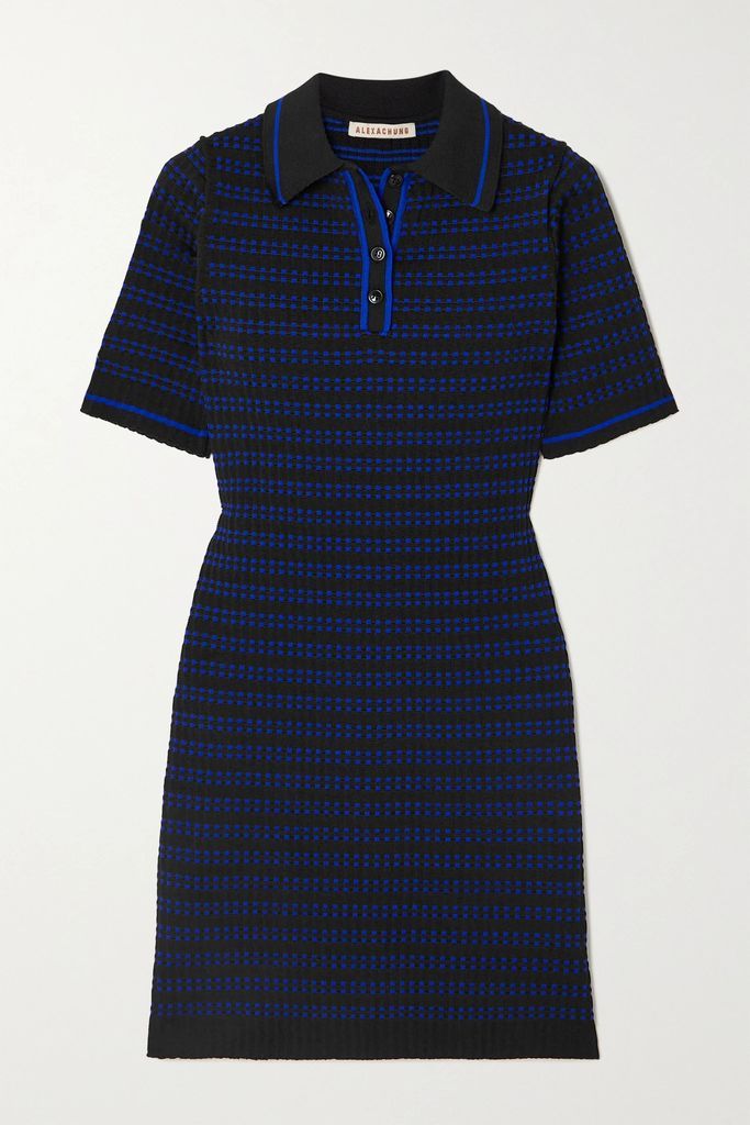 Striped Jacquard-knit Mini Dress - Blue