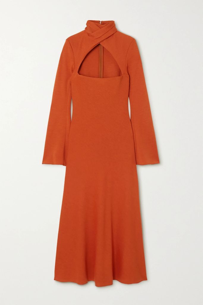 Odessa Twist-front Wool-blend Midi Dress - Orange