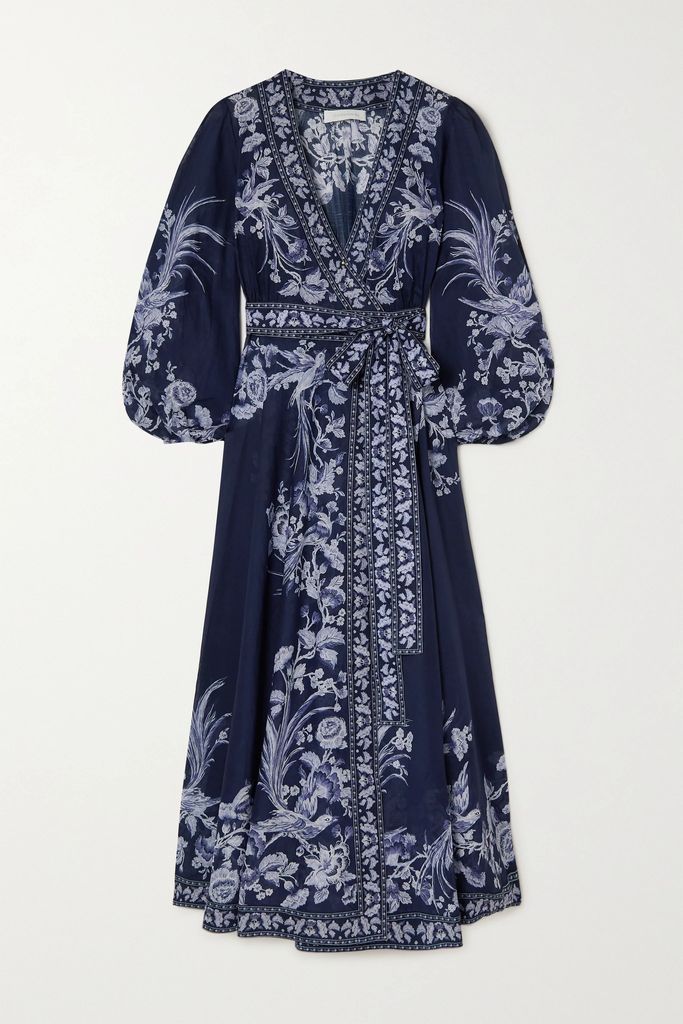 Aliane Floral-print Cotton-gauze Wrap Midi Dress - Blue