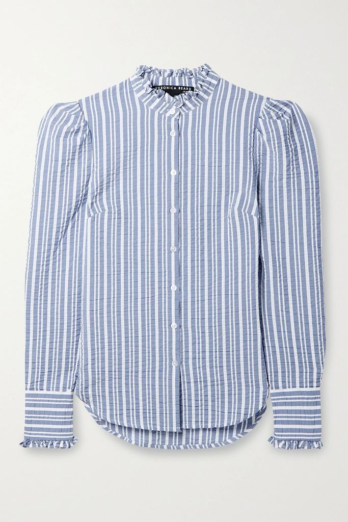 Holli Ruffled Striped Cotton-blend Seersucker Shirt - Blue