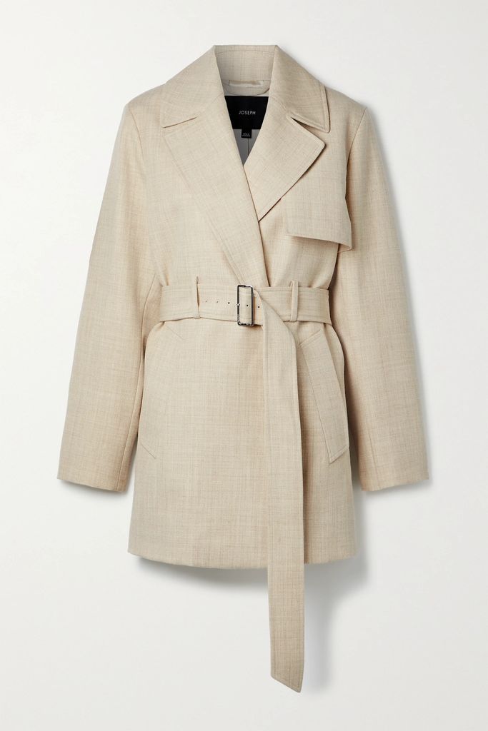 Chasy Belted Wool-twill Coat - Neutrals