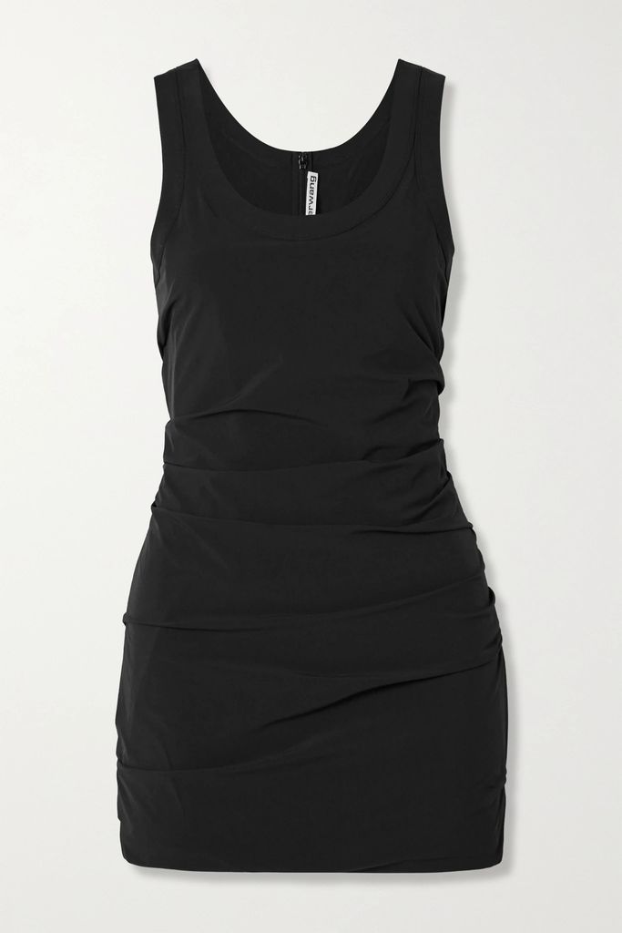 Ruched Stretch-shell Mini Dress - Black
