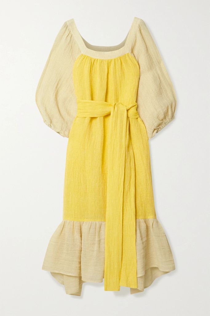 Laure Belted Linen-blend Gauze Midi Dress - Yellow
