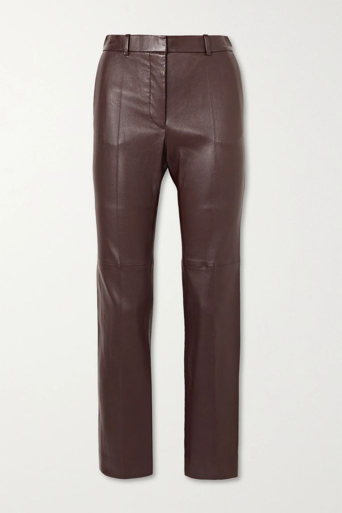 Coleman Leather Slim-leg Pants - Burgundy