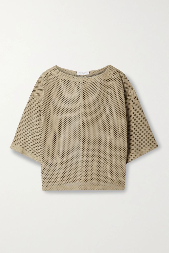 Perforated Suede Top - Neutrals