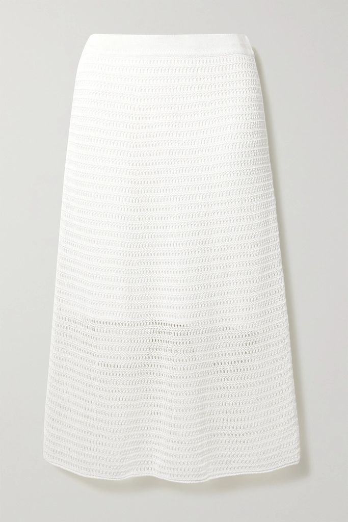 Crocheted Cotton-blend Midi Skirt - White