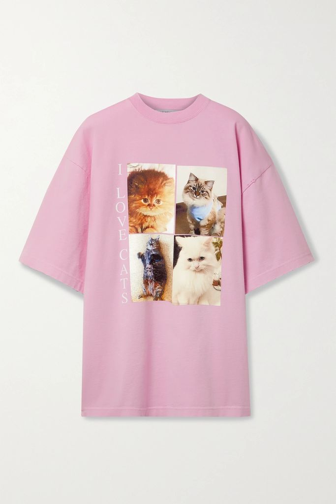 Oversized Printed Cotton-jersey T-shirt - Pink