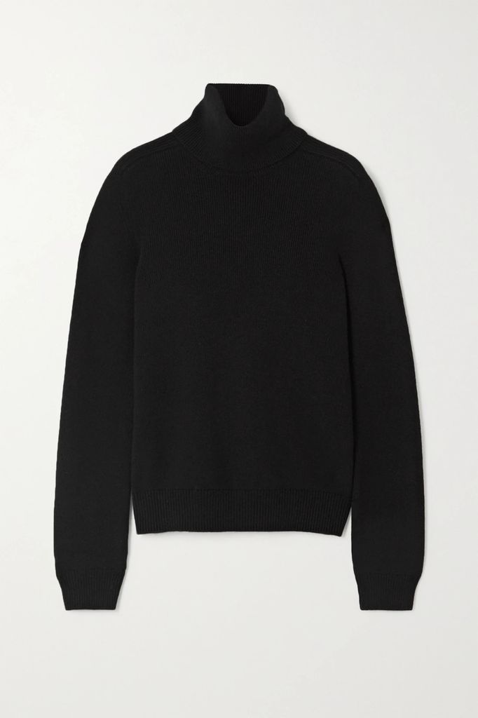 Ribbed Cashmere Turtleneck Sweater - Black