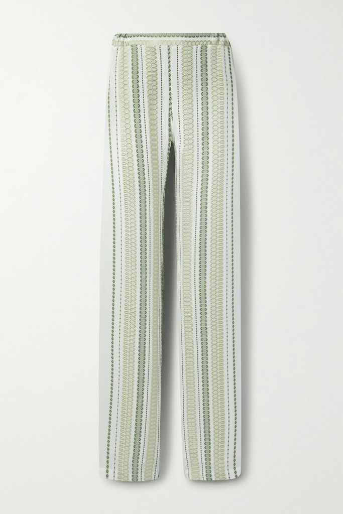 Alcestes Embroidered Silk-blend Wide-leg Pants - Green