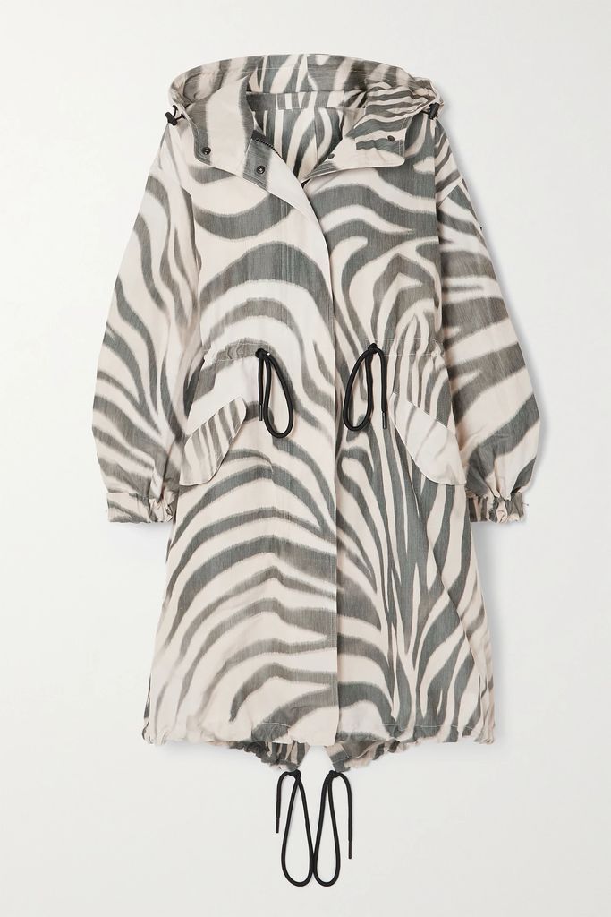 Achird Hooded Zebra-print Shell Parka - White
